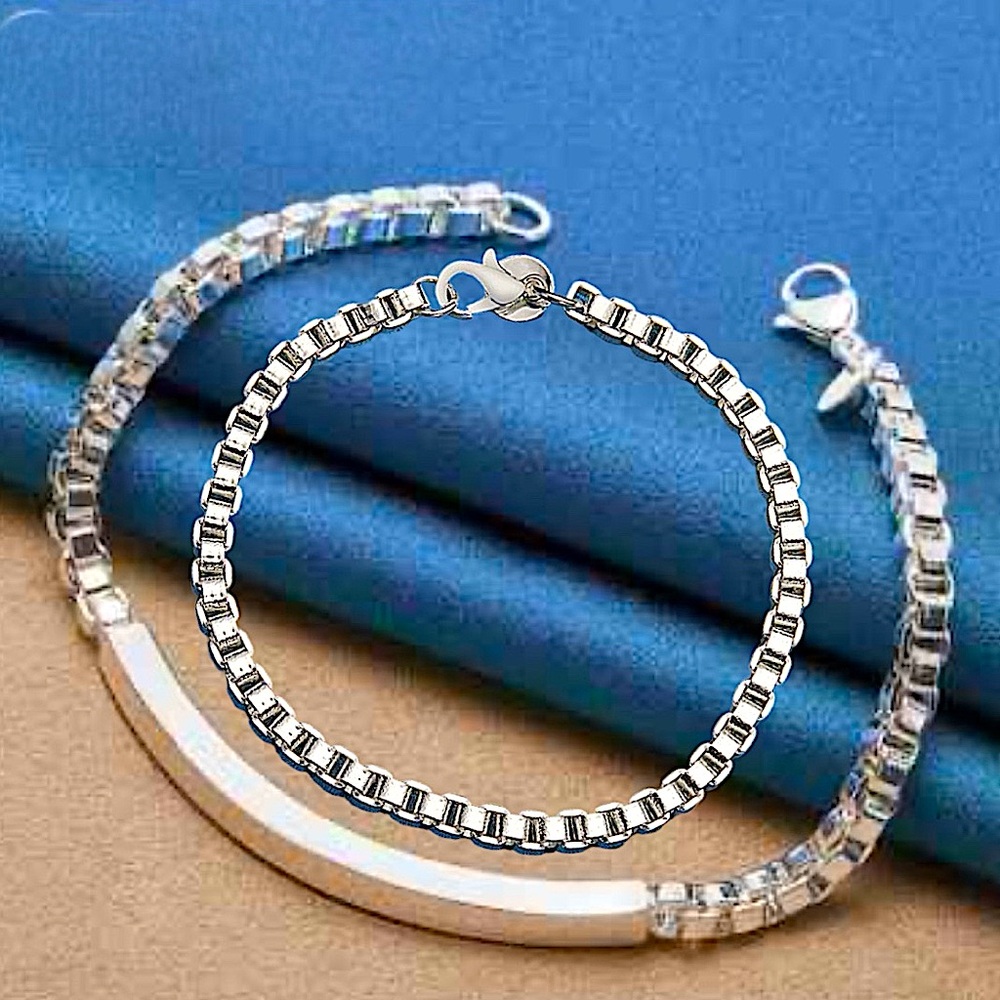 Sterling Silver Box Chain Link Bracelet Set Unisex Men Women Sizes Vary